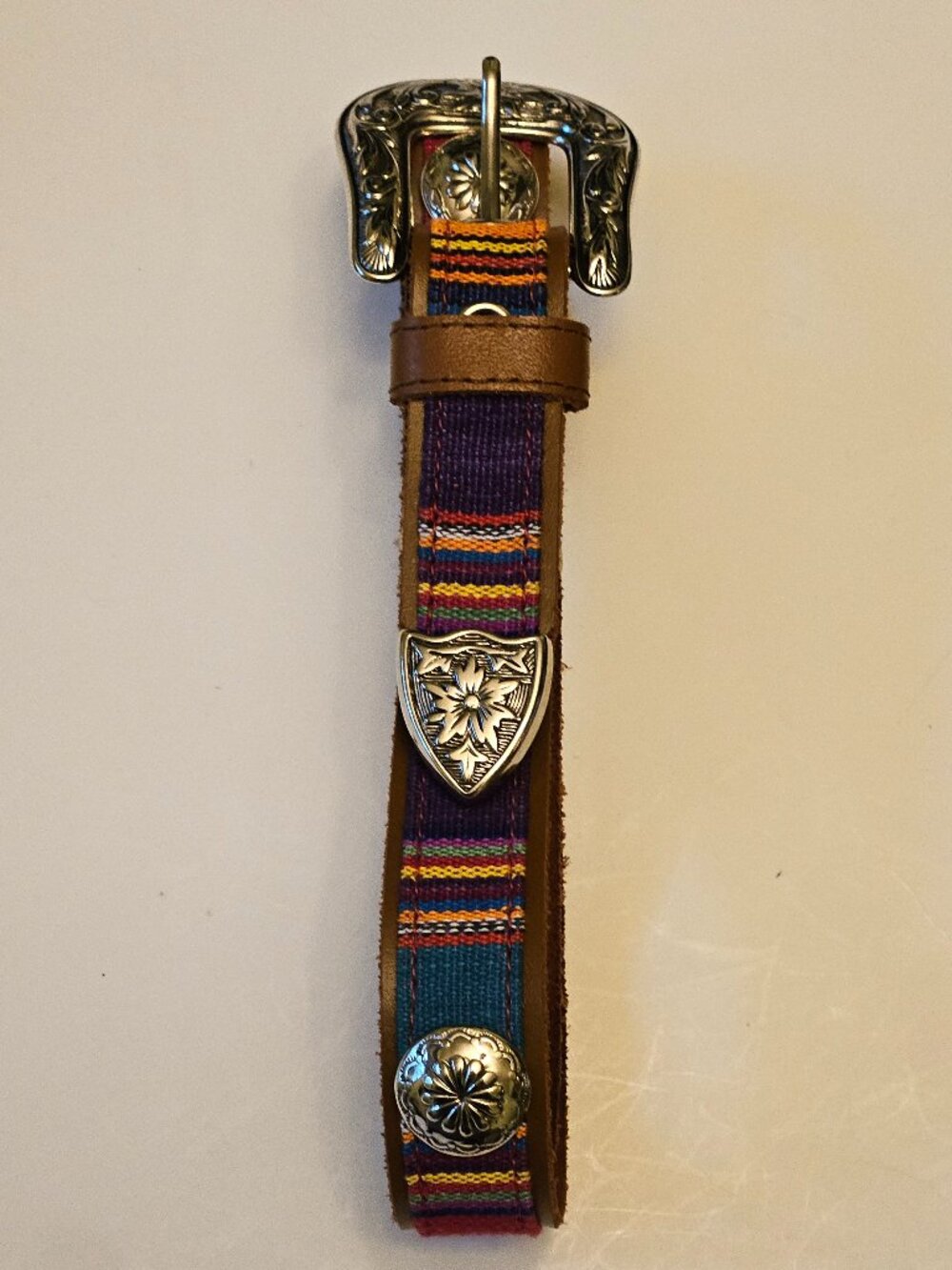 Vtg.Donna Katz Southwestern Leather & Woven Fabric Concho Belt Size M 34"